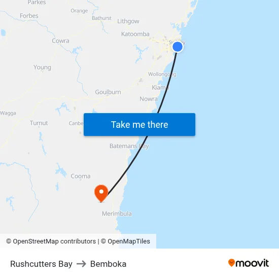 Rushcutters Bay to Bemboka map