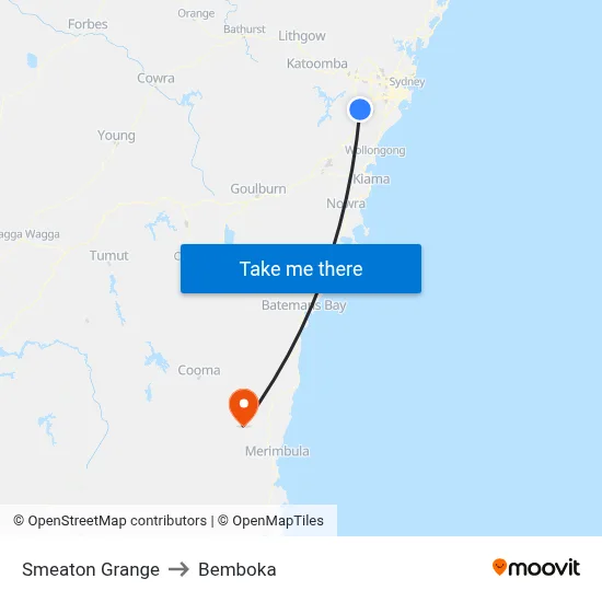 Smeaton Grange to Bemboka map