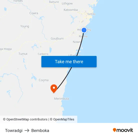 Towradgi to Bemboka map