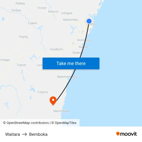 Waitara to Bemboka map