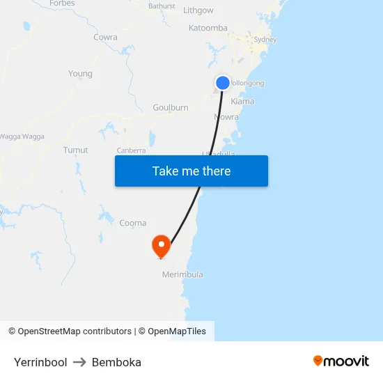 Yerrinbool to Bemboka map