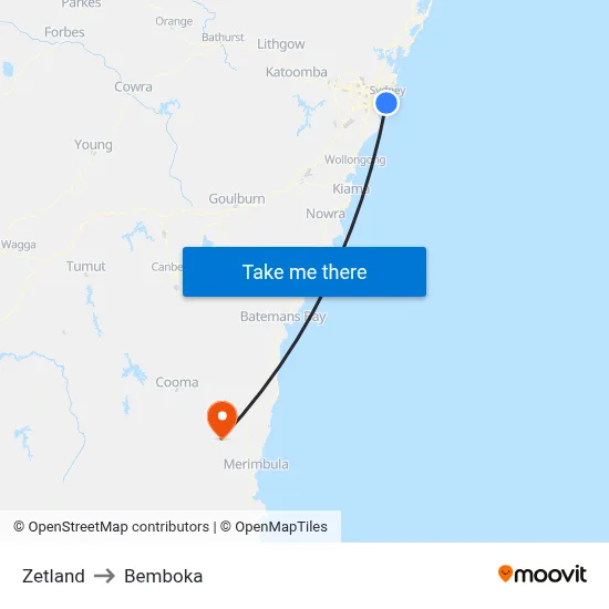 Zetland to Bemboka map