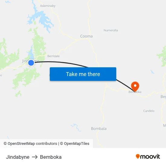 Jindabyne to Bemboka map