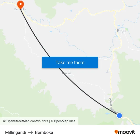 Millingandi to Bemboka map