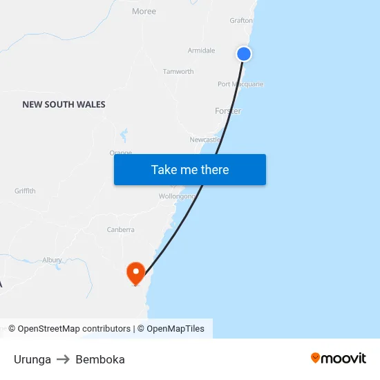 Urunga to Bemboka map