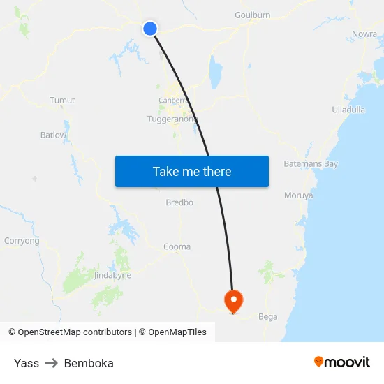 Yass to Bemboka map