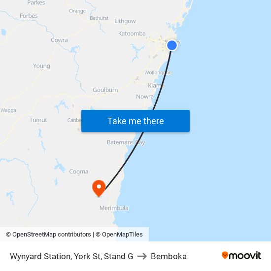 Wynyard Station, York St, Stand G to Bemboka map