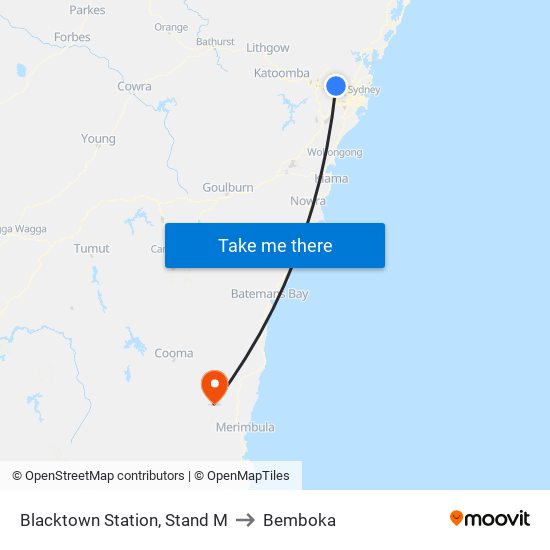 Blacktown Station, Stand M to Bemboka map
