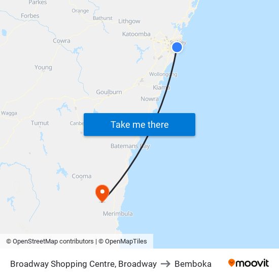 Broadway Shopping Centre, Broadway to Bemboka map