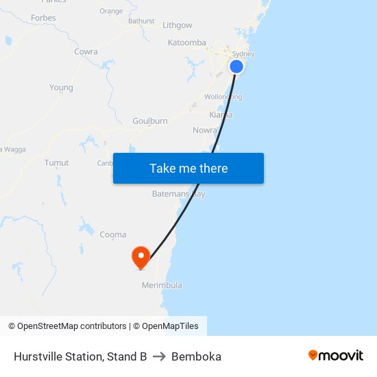 Hurstville Station, Stand B to Bemboka map