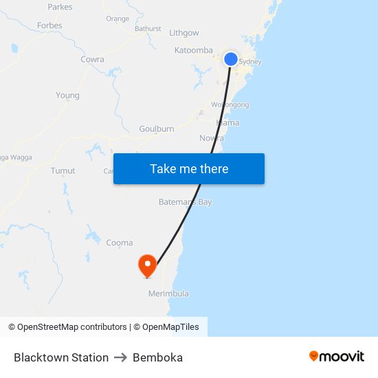 Blacktown Station to Bemboka map