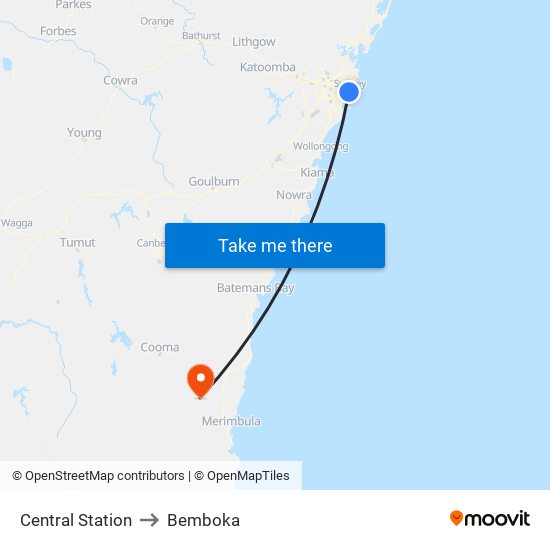 Central Station to Bemboka map