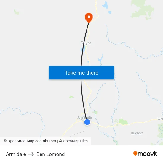 Armidale to Ben Lomond map