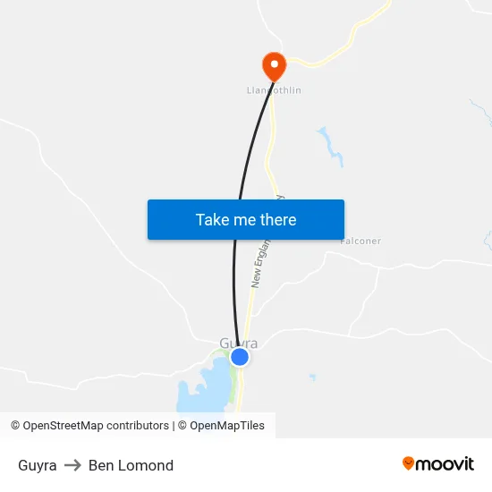 Guyra to Ben Lomond map
