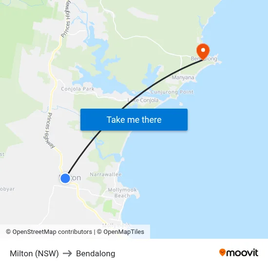 Milton (NSW) to Bendalong map