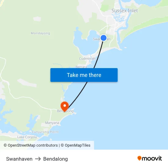 Swanhaven to Bendalong map