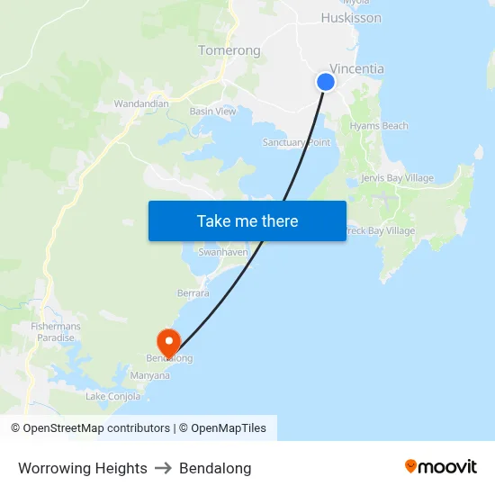 Worrowing Heights to Bendalong map