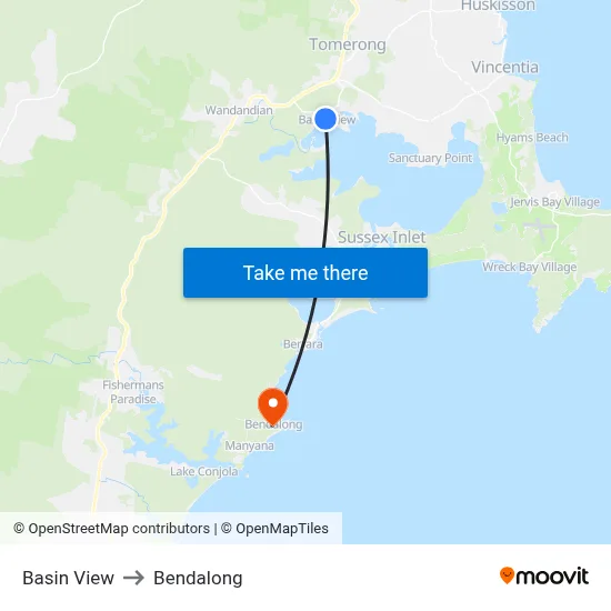Basin View to Bendalong map