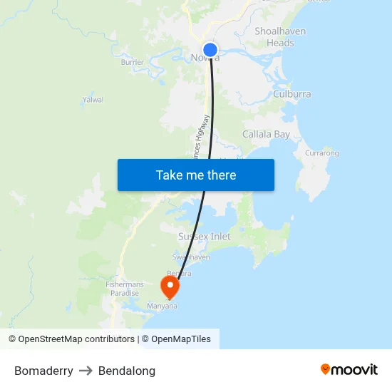 Bomaderry to Bendalong map