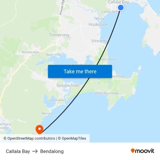 Callala Bay to Bendalong map