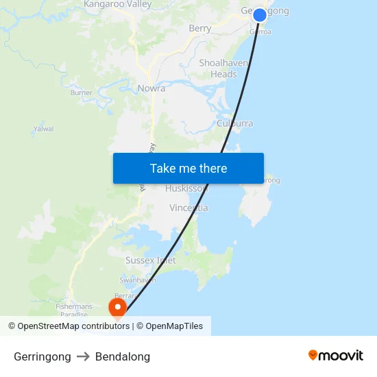 Gerringong to Bendalong map