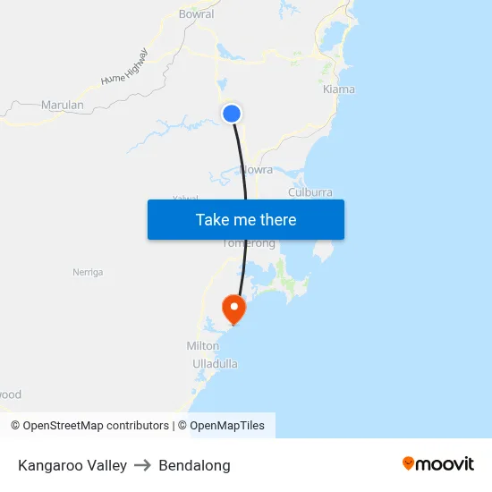 Kangaroo Valley to Bendalong map
