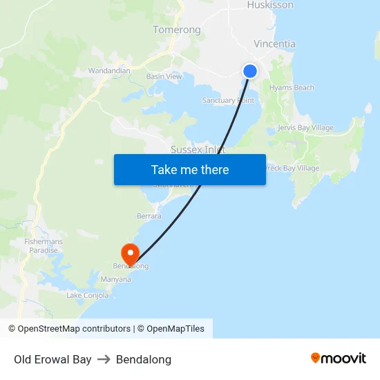 Old Erowal Bay to Bendalong map