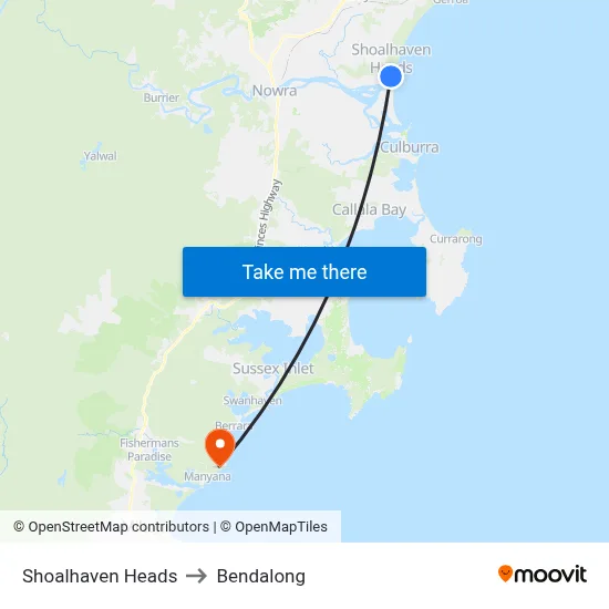 Shoalhaven Heads to Bendalong map