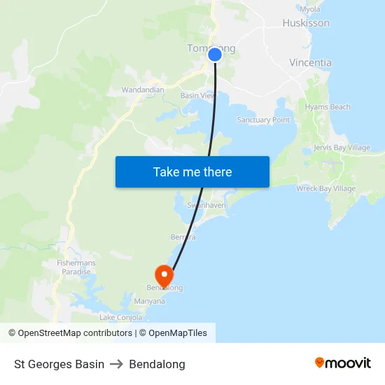 St Georges Basin to Bendalong map
