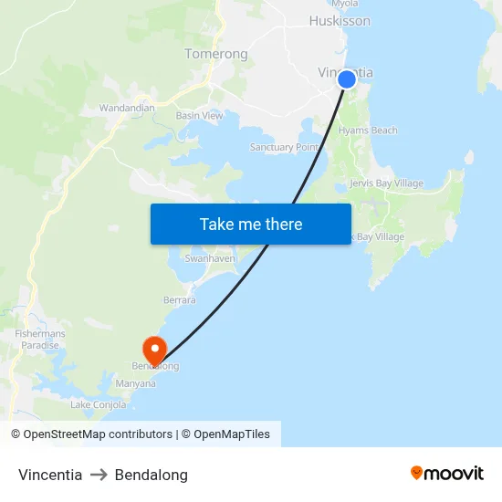 Vincentia to Bendalong map