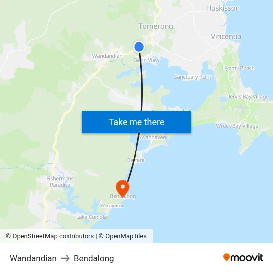 Wandandian to Bendalong map