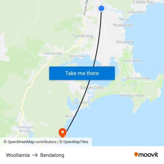 Woollamia to Bendalong map