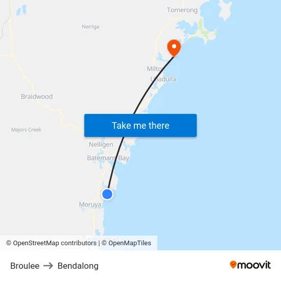 Broulee to Bendalong map
