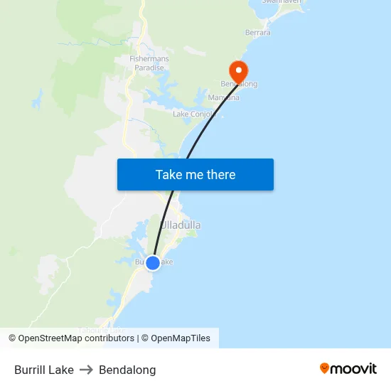 Burrill Lake to Bendalong map