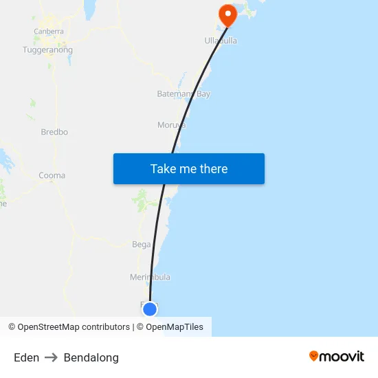 Eden to Bendalong map
