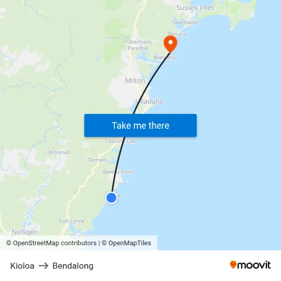 Kioloa to Bendalong map