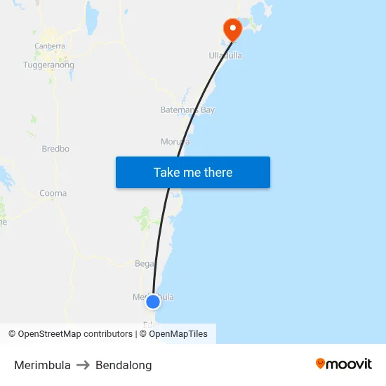 Merimbula to Bendalong map