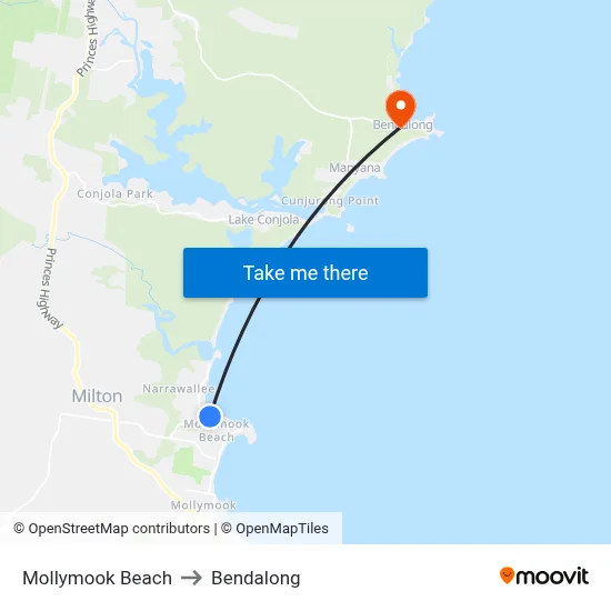 Mollymook Beach to Bendalong map