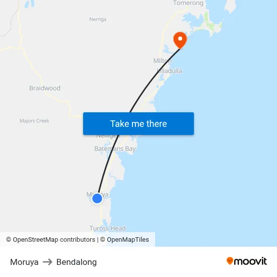 Moruya to Bendalong map