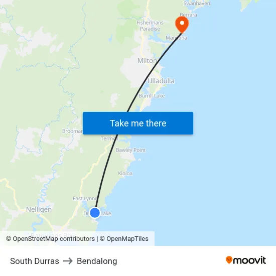South Durras to Bendalong map