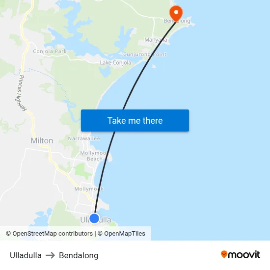 Ulladulla to Bendalong map