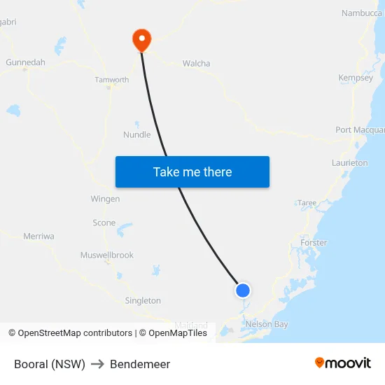 Booral (NSW) to Bendemeer map