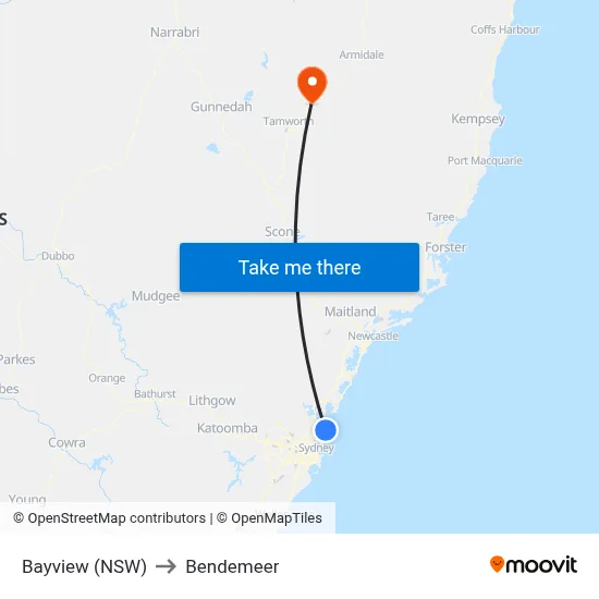 Bayview (NSW) to Bendemeer map