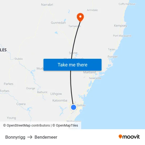 Bonnyrigg to Bendemeer map