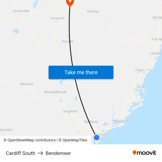 Cardiff South to Bendemeer map