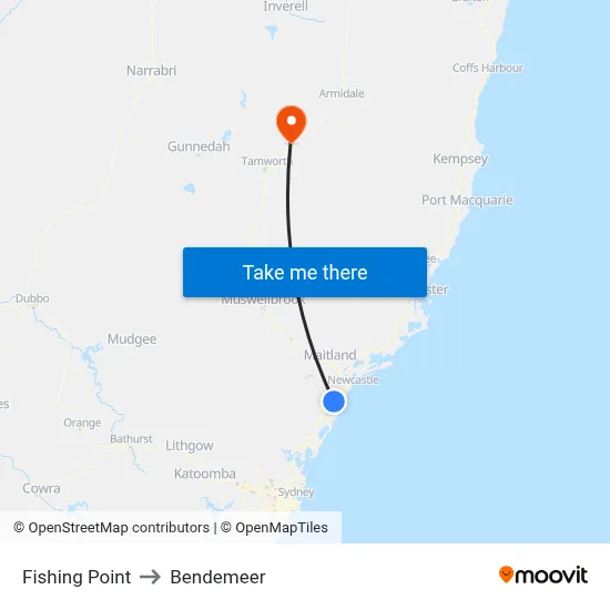 Fishing Point to Bendemeer map