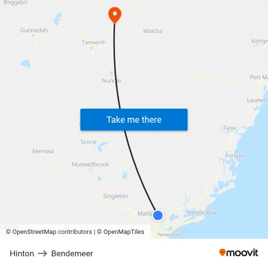 Hinton to Bendemeer map