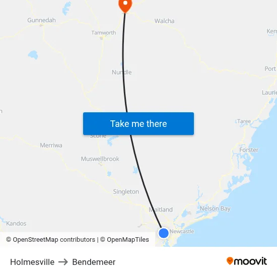Holmesville to Bendemeer map