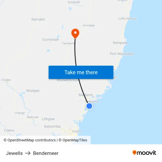 Jewells to Bendemeer map