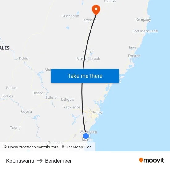 Koonawarra to Bendemeer map